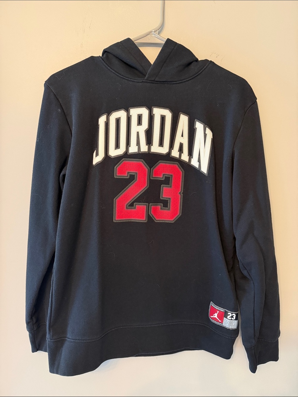 Jordan Black Crewneck Hoodie with White Logo and Red 23